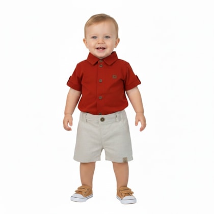 Conjunto Masculino Camisa e Bermuda Tecido 22600077 - Aconchego do Bebê