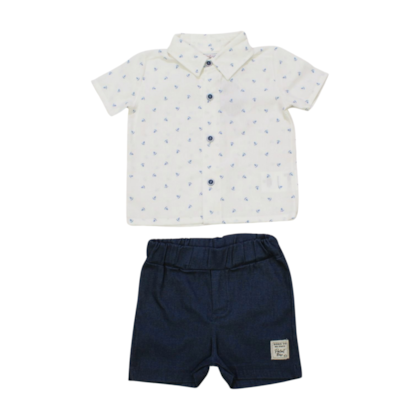 Conjunto Masculino Camisa Estampa Ancoras e Bermuda Jeans 7151 - Perfect Boy