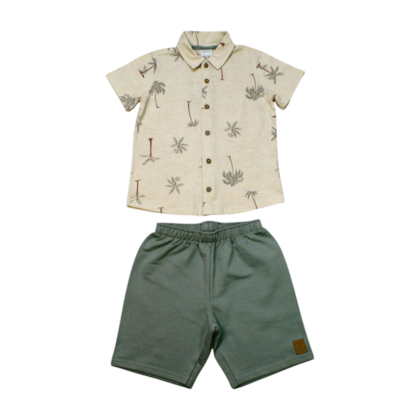 Conjunto Masculino Camisa Estampa Coqueiros e Bermuda Moletinho 19520 - Alakazoo 