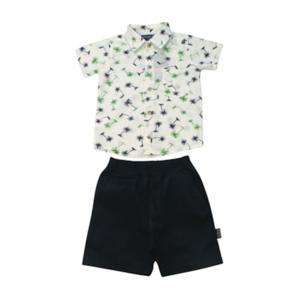 Conjunto Masculino Camisa Estampada Coqueiros e Bermuda Sarja 405499 - Vrasalon 