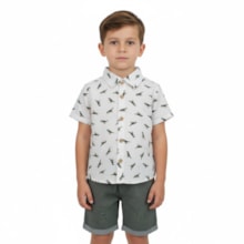 Conjunto Masculino Camisa Estampada Dino e Bermuda Tecido 8625 - Serelepe