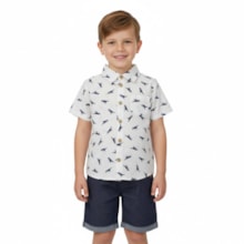 Conjunto Masculino Camisa Estampada Dino e Bermuda Tecido 8625 - Serelepe