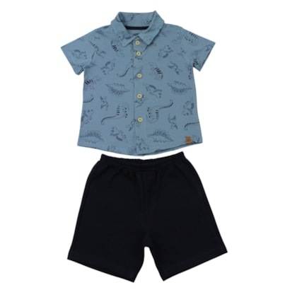 Conjunto Masculino Camisa Estampada Dinossauros e Bermuda Moletinho A0569 - Alakazoo