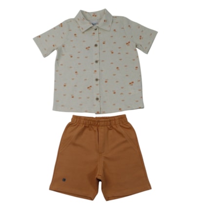 Conjunto Masculino Camisa Estampada e Bermuda Moletinho 29050 - Angerô