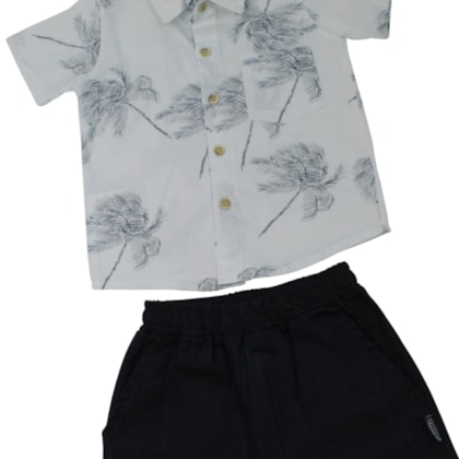 Conjunto Masculino Camisa Estampada Folhas e Bermuda 425491 - Vrasalon