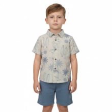 Conjunto Masculino Camisa Estampada Folhas e Bermuda Moletinho 19404 - Alakazoo