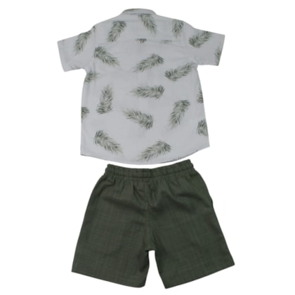 Conjunto Masculino Camisa Estampada Folhas e Bermuda Tecido 425502 - Vrasalon