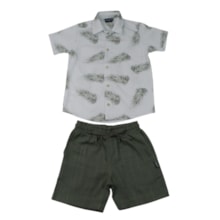 Conjunto Masculino Camisa Estampada Folhas e Bermuda Tecido 425502 - Vrasalon