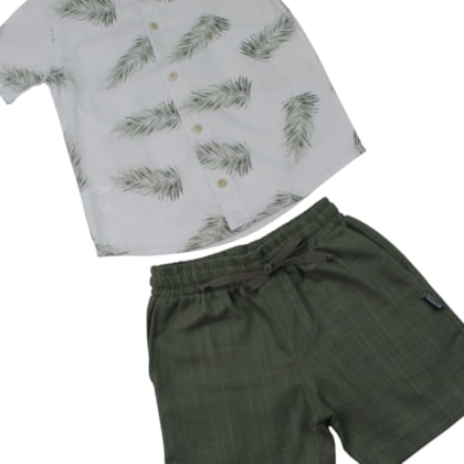 Conjunto Masculino Camisa Estampada Folhas e Bermuda Tecido 425502 - Vrasalon