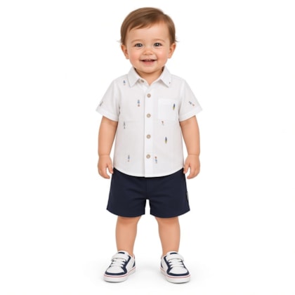 Conjunto Masculino Camisa Estampada Ursos e Bermuda Sarja 425487 - Vrasalon