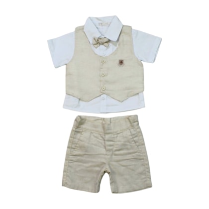 Conjunto Masculino Camisa Tecido, Colete e Bermuda 3 Peças 3664 - Anuska