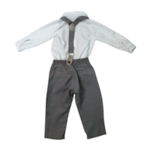Conjunto Masculino Camisa Tecido com Gravata  e Calça com Suspensório 22800034 - Aconchego do Bebê