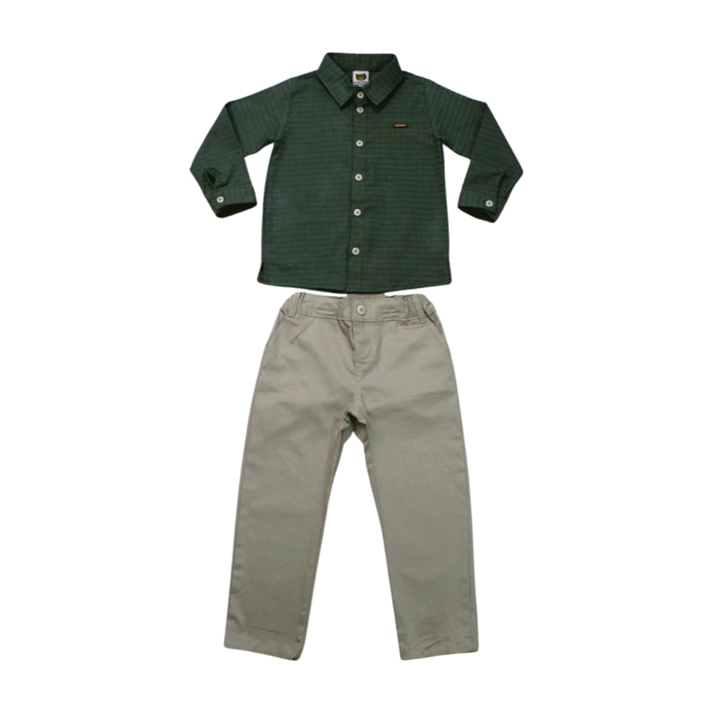 Conjunto Masculino Camisa Tecido e Calça Sarja 22800030 - Aconchego do Bebê