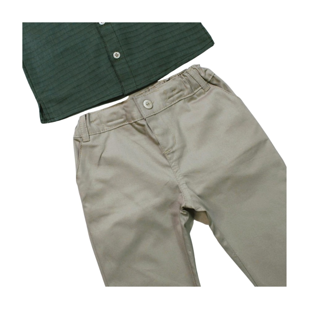 Conjunto Masculino Camisa Tecido e Calça Sarja 22800030 - Aconchego do Bebê