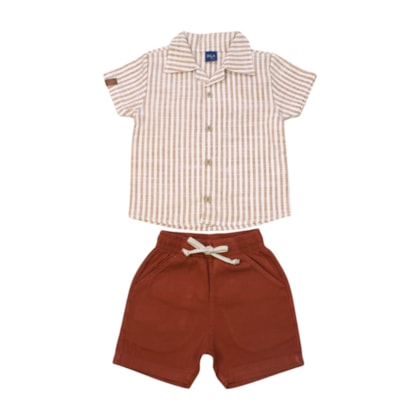 Conjunto Masculino camisa Tecido Listrado e Bermuda Sarja 04666 - Dila 