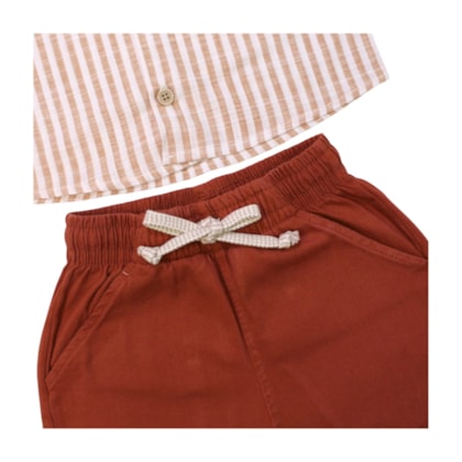 Conjunto Masculino camisa Tecido Listrado e Bermuda Sarja 04666 - Dila 