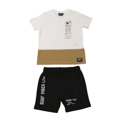 Conjunto Masculino Camiseta Barra e Bermuda Moletom - 6407 - Lp Kids