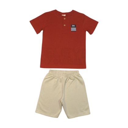 Conjunto Masculino Camiseta Believe e Bermuda Moletinho 9323 - Livy