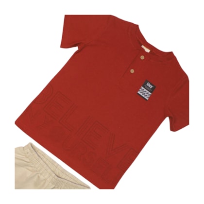 Conjunto Masculino Camiseta Believe e Bermuda Moletinho 9323 - Livy