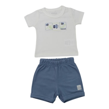 Conjunto Masculino Camiseta Bordada Peixe e Bermuda Moletinho - 27362 - Brandili