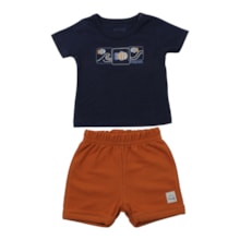 Conjunto Masculino Camiseta Bordada Peixe e Bermuda Moletinho - 27362 - Brandili