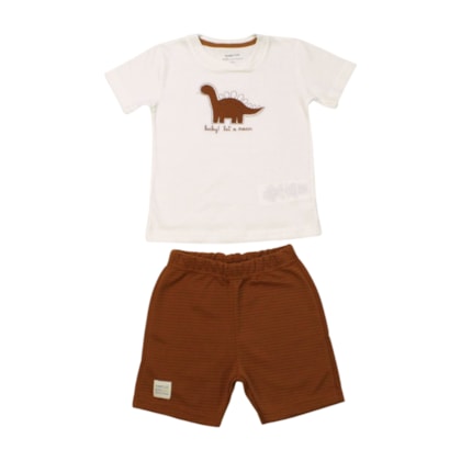 Conjunto Masculino Camiseta Bordado Dino e Bermuda Moletinho 43845 - Kamylus