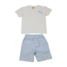 Conjunto Masculino Camiseta Bordado Sea e Bermuda Tecido 9429 - Time Kids