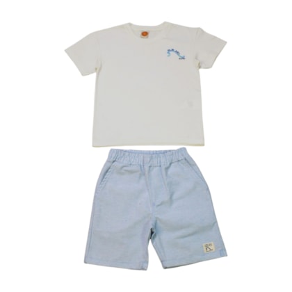 Conjunto Masculino Camiseta Bordado Sea e Bermuda Tecido 9429 - Time Kids