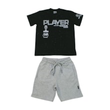 Conjunto Masculino Camiseta Botonê Estampa Player e Bermuda Moletinho 24423 - Two Colors
