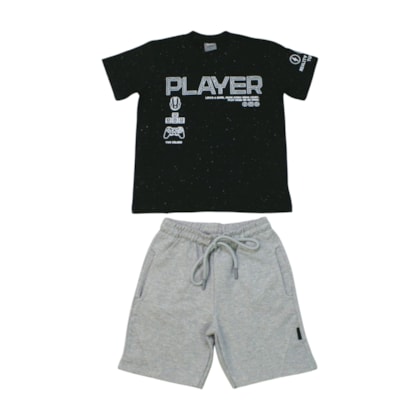Conjunto Masculino Camiseta Botonê Estampa Player e Bermuda Moletinho 24423 - Two Colors