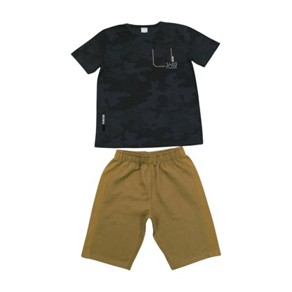 Conjunto Masculino Camiseta Camuflada e Bermuda Moletinho 39761 - Alakazoo