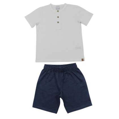 Conjunto Masculino Camiseta com Botões e Bermuda Moletinho 19838 - Alakazoo