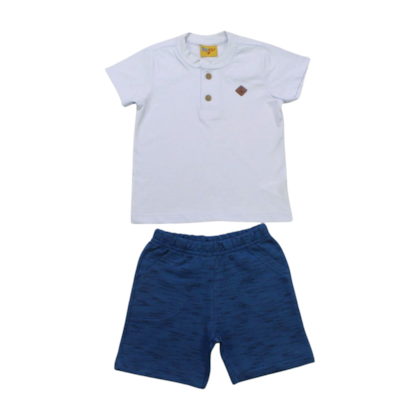 Conjunto Masculino Camiseta com Botões e Bermuda Moletinho 22234 - Rollu 