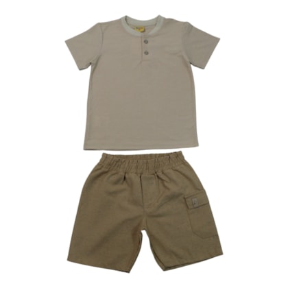 Conjunto Masculino Camiseta com Botões e Bermuda Moletinho 27310 - Rollu
