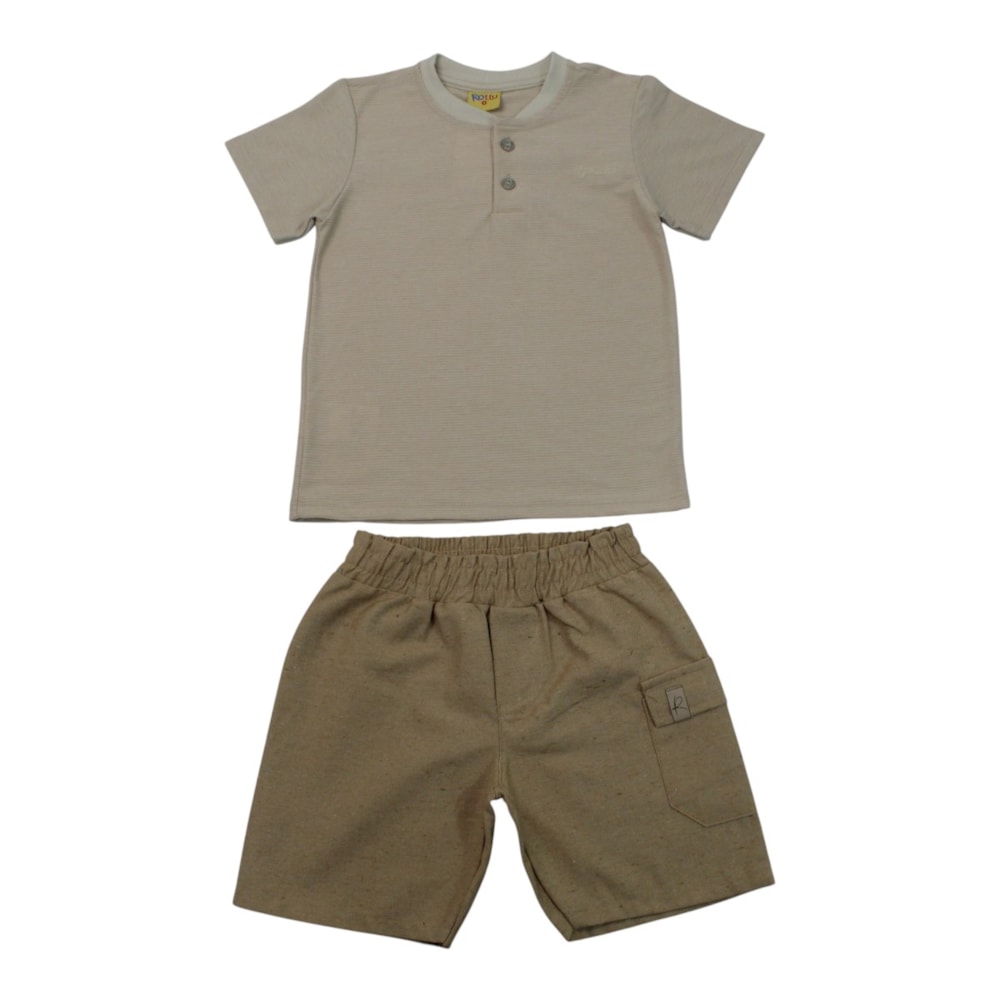 Conjunto Masculino Camiseta com Botões e Bermuda Moletinho 27310 - Rollu