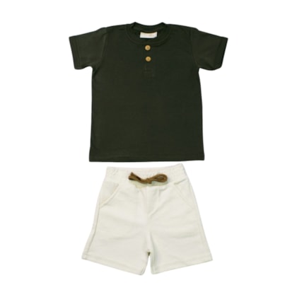 Conjunto Masculino Camiseta com Botões e Bermuda Moletinho 8294 - Serelepe