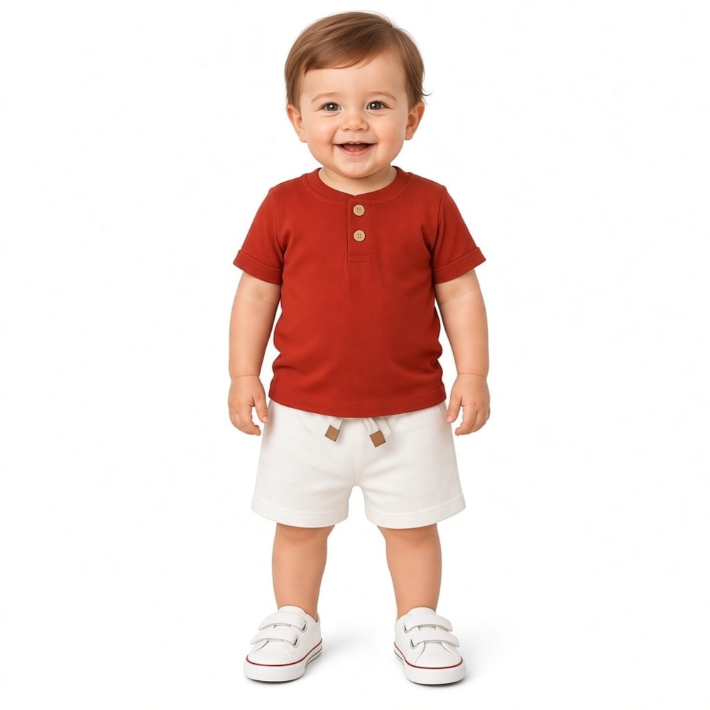 Conjunto Masculino Camiseta com Botões e Bermuda Moletinho 8621 - Serelepe