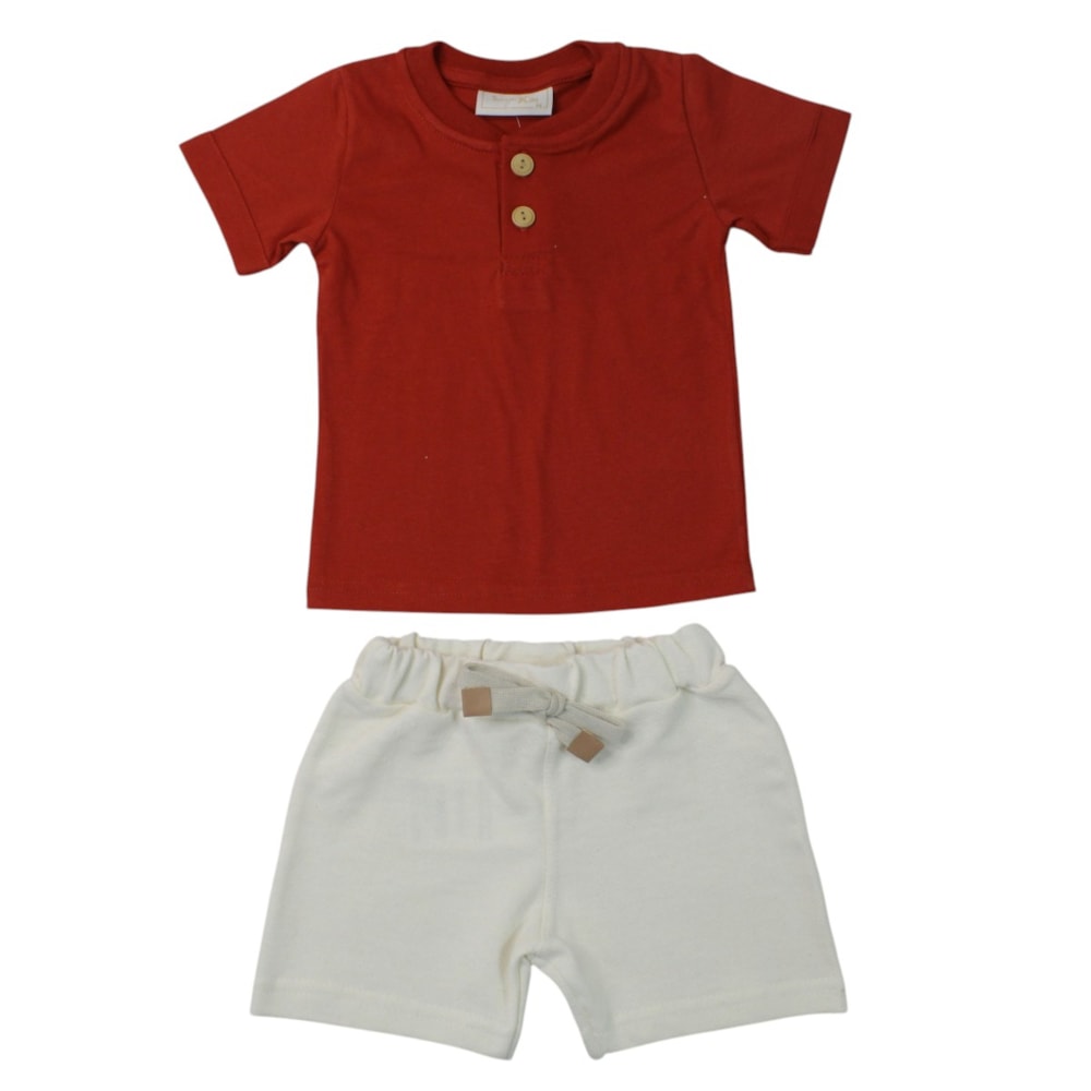 Conjunto Masculino Camiseta com Botões e Bermuda Moletinho 8621 - Serelepe