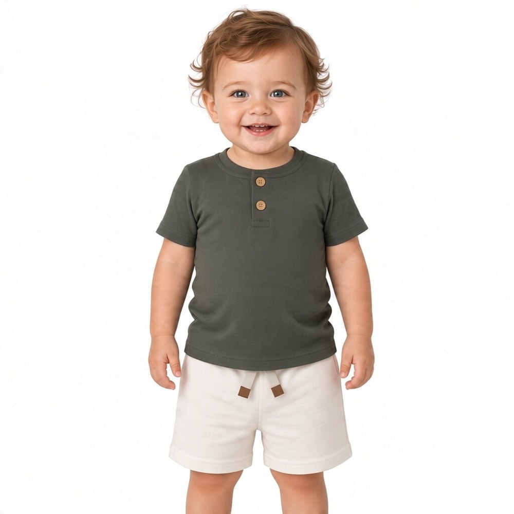 Conjunto Masculino Camiseta com Botões e Bermuda Moletinho 8621 - Serelepe