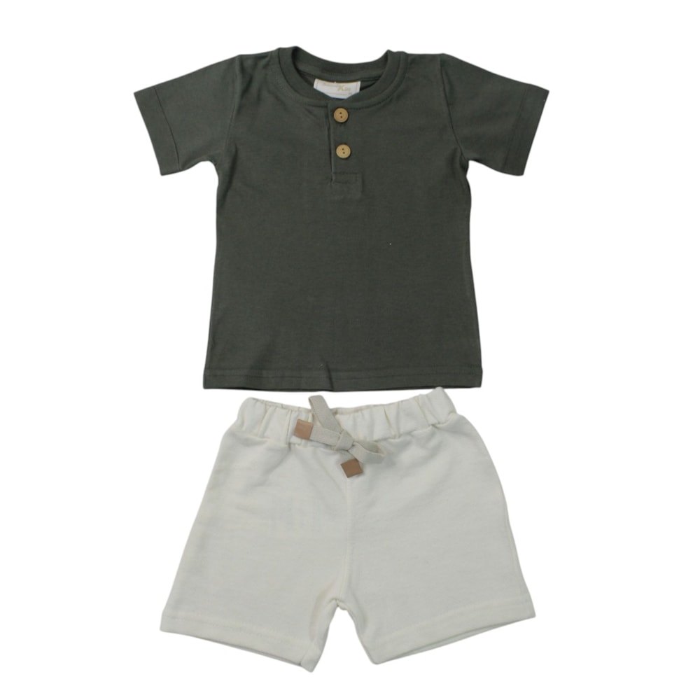 Conjunto Masculino Camiseta com Botões e Bermuda Moletinho 8642 - Serelepe