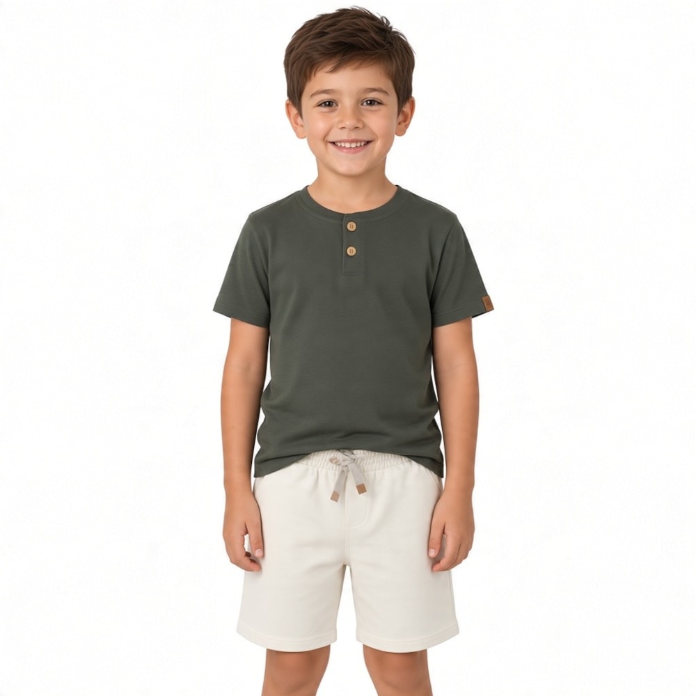 Conjunto Masculino Camiseta com Botões e Bermuda Moletinho 8666 - Serelepe
