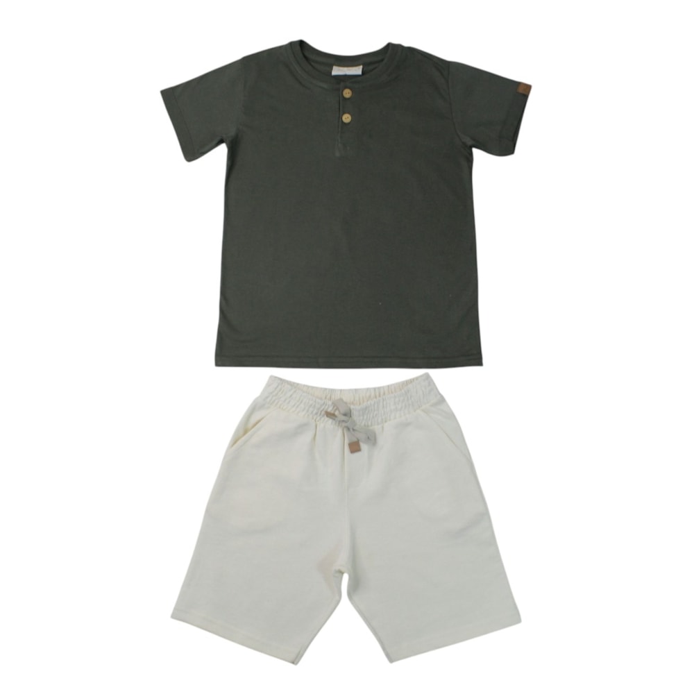 Conjunto Masculino Camiseta com Botões e Bermuda Moletinho 8666 - Serelepe