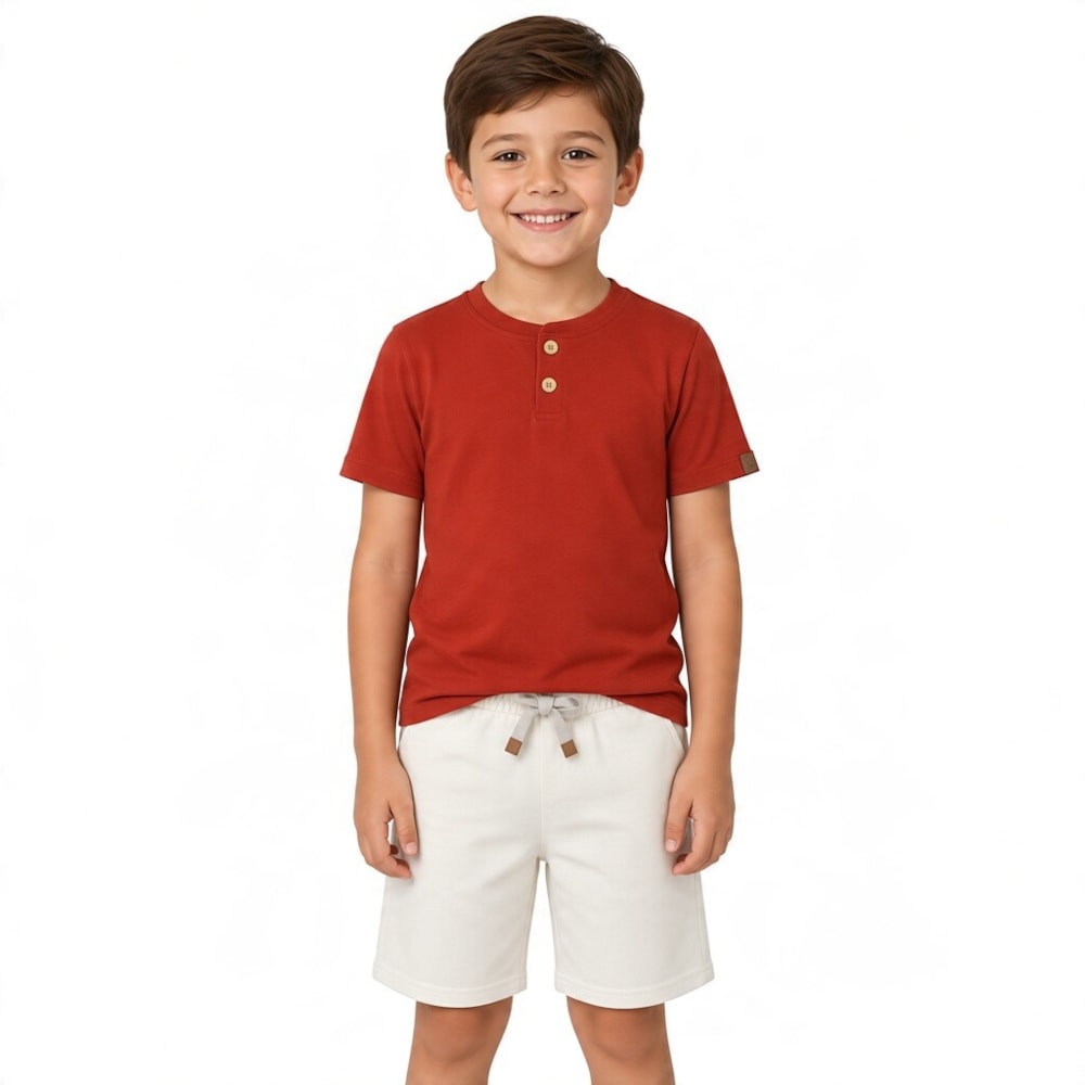 Conjunto Masculino Camiseta com Botões e Bermuda Moletinho 8666 - Serelepe