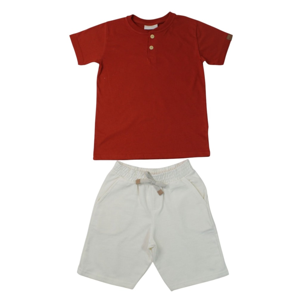 Conjunto Masculino Camiseta com Botões e Bermuda Moletinho 8666 - Serelepe