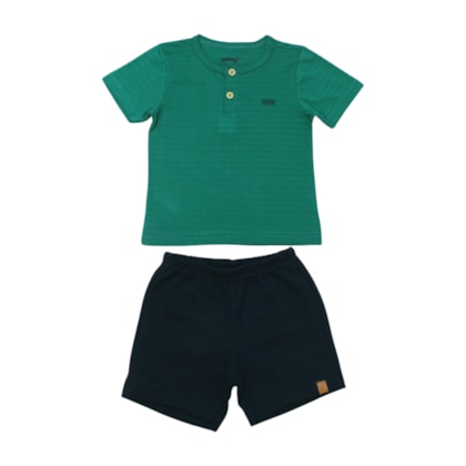 Conjunto Masculino Camiseta com Botões e Bermuda Moletinho A5000 - Alakazoo