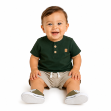 Conjunto Masculino Camiseta com Botões e Bermuda Tecido 10069 - Time Kids
