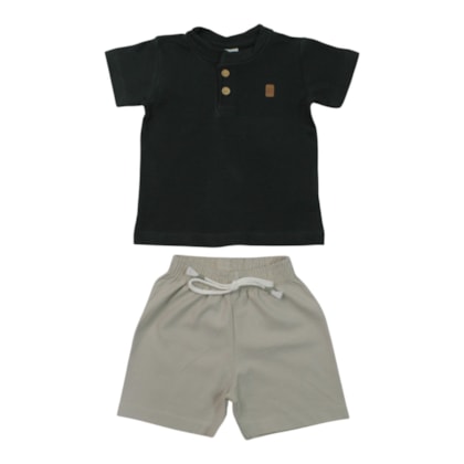 Conjunto Masculino Camiseta com Botões e Bermuda Tecido 10069 - Time Kids