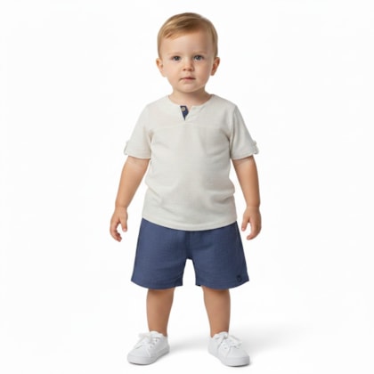 Conjunto Masculino Camiseta com Botões e Bermuda Tecido 29043 - Angerô