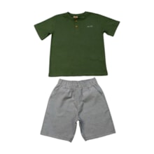 Conjunto Masculino Camiseta com Botões e Bermuda Tecido 9459 - Time Kids     
