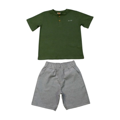 Conjunto Masculino Camiseta com Botões e Bermuda Tecido 9459 - Time Kids     